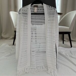 Tommy Bahama White Open-Knit Cardigan with Fringe Long Sleeve Size XS